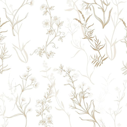Timeet Botanical Floral Peel and Stick Wallpaper Beige Wildflower Self Adhesive by Timeet