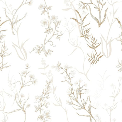 Timeet Botanical Floral Peel and Stick Wallpaper Beige Wildflower Self Adhesive by Timeet