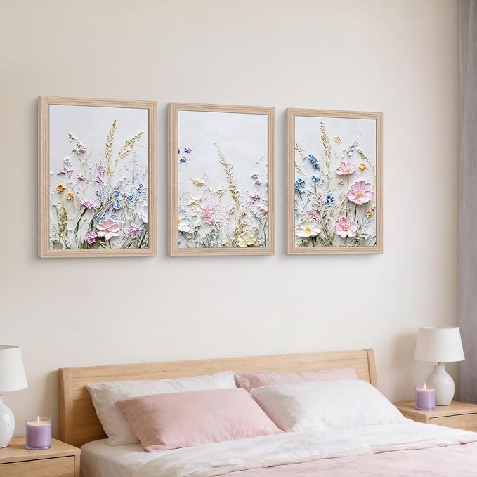 Framed 3D Floral Texture Canvas Wall Art Relief Textured Floral Oil Painting - Image 4