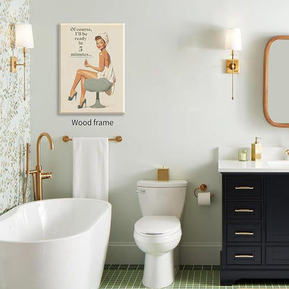 Boho Sage Green Bathroom Poster Vintage 70s Pin Up Girl Wall Art 16X24 inch - Image 3