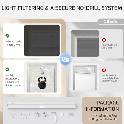 Grandekor No Drill No Tools Cordless Cellular Shades, 43.5" W x 48" H, Light - Image 6