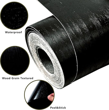DESOMINOR 32FT Black Border Peel &Stick Black Wood Grain Wallpaper Border - Image 4