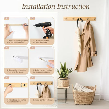 Coat Rack Wall Mount, Wooden Coat Hanger - Image 7