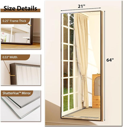 GLSLAND 64"x21" Full Length Mirror Full Body Mirror Freestanding Hanging or - Image 5