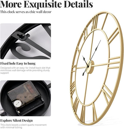 Cuspin Wall Clock, Battery-Operated Metal Roman Number Round Decorative Big - Image 6