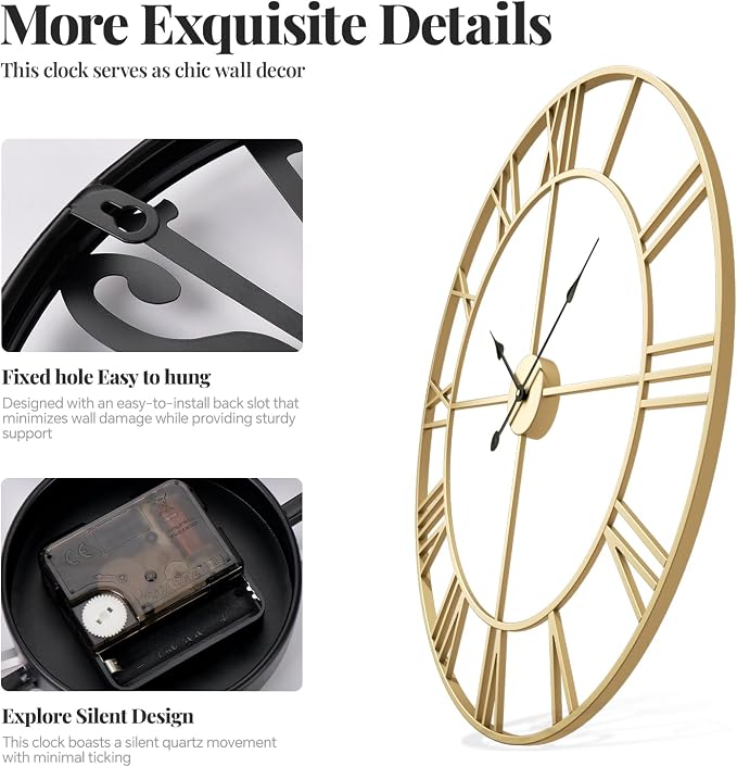 Cuspin 24 Inch Large Wall Clock, Silent Non Ticking Battery-Operated Metal - Image 5