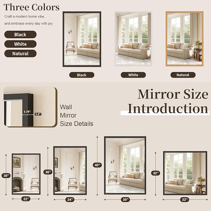 Syndra Black Wood Frame Bathroom Mirror, Waterproof Slim Deep Frame, - Image 7