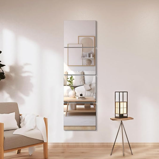 Delma Frameless Mirror Tiles 12"x10"x4 Pcs Wall Mounted, Shatter Resistant Full - Image 2