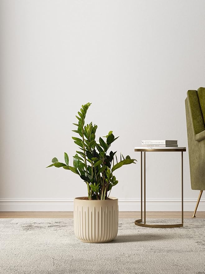 LE TAUCI Fluted Ceramic Planters Set of 3 – 8.3/7 / 5.7 in Cloud Cream Reactive Cylinder Indoor Plant Pots with Drainage Plug & Mesh, Glossy Stoneware Flower Pots for Succulents Herbs