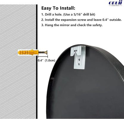 Oruii Round Mirror, Circle Wall Mirrors Metal Frame, Living Room - Image 7
