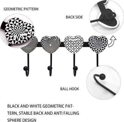 Coat Rack Wall Mounted with 4 Hooks, Heart Geometric Pattern Decorative Wall - Image 3
