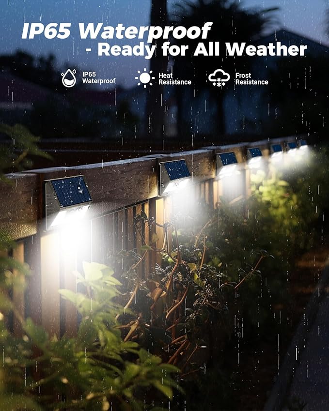 12 Pack Solar Fence Lights Waterproof, Motion Sensor Deck Lights Outdoor, Cold White LED Outside Lights Wireless for Wall Yard Steps Stairs Garden - Black