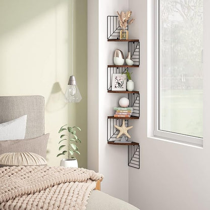 Love-KANKEI Corner Shelf Wall Mount of 5 Tier, Rustic Wood Floating Shelves - Image 4