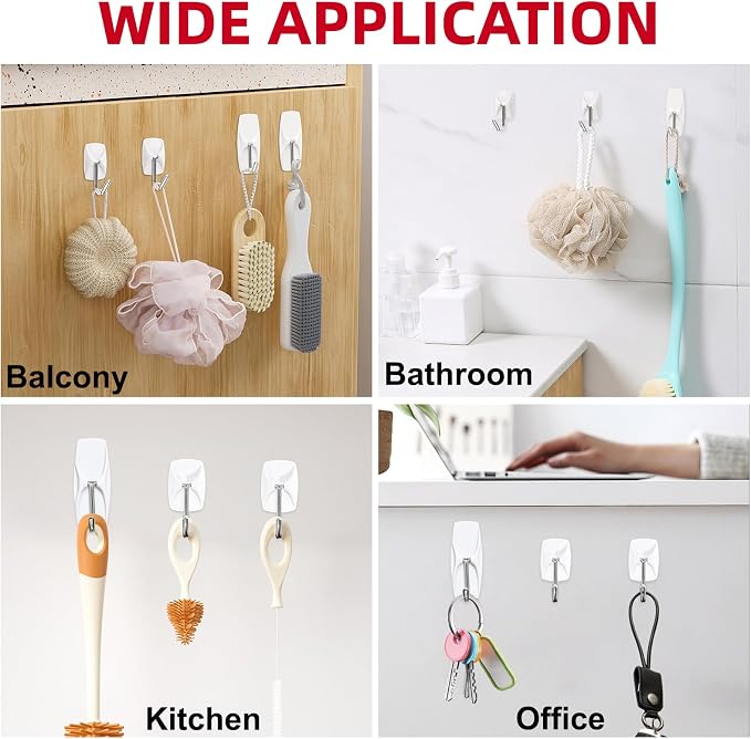 Sinfuo 24 Hooks for Hanging Variety Pack, Adhesive Wall Hooks Heavy Duty - Image 5
