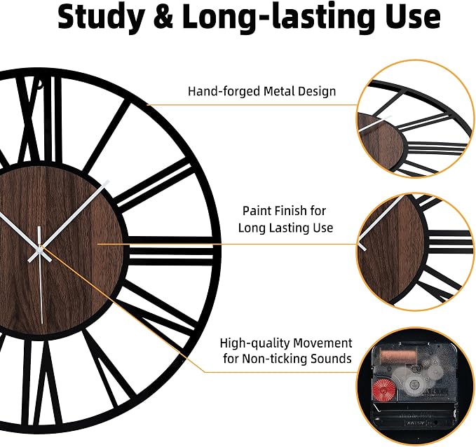20'' Silent Wall Clock with Night Light, Glow in The Dark Decorative Wall Clock - Image 4
