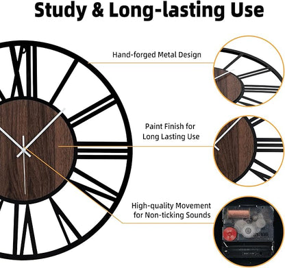 20'' Silent Wall Clock with Night Light, Glow in The Dark Decorative Wall Clock - Image 4