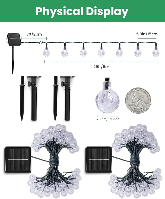 Solar String Lights Outdoor 120 LED 72 Ft Total, Crystal Globe Lights with 8 Lighting Modes, Waterproof Solar Powered Patio Lights for Garden Yard Porch Wedding Party Decor (Green)