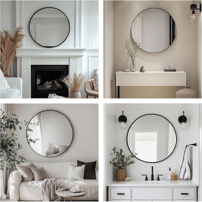 Oruii Black Circle Mirror, 22 inch Round Mirror Metal Frame, Living Room - Image 9