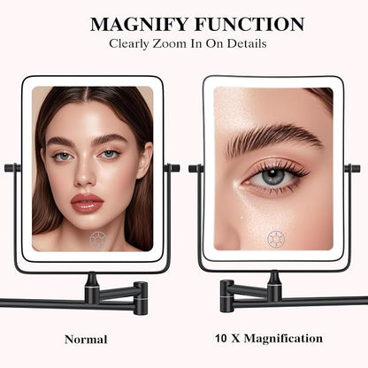 Wall Mounted Lighted Makeup Mirror, Rectangle Double Sided 1X/10X Magnifying - Image 2