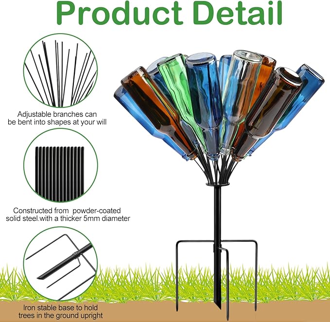 2 Pcs 24 Wine Bottle Tree Garden Outside 24 Inches Glass Bottle Tree Colorful Garden Decorative Bottle Holder Artificial Black Metal Bottle Trees for Lawn Yard Garden Outdoor Decor