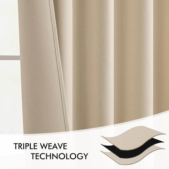 MIULEE Cream Beige Back Tab Light Blocking Curtains 104 Inch Length 2 Panels Set - Image 7