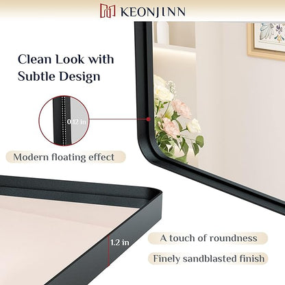 Keonjinn Black Bathroom Mirror for Over Sink, 60 x 40 Inch Large Rounded - Image 3