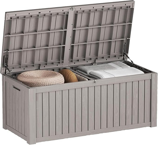 Heavy-Duty 150 Gallon Waterproof Deck Storage Boxes for Outdoor - Patio Deck Box & Pool Storage Organizer, Lockable Resin Chest for Cushions & Tools, UV-Resistant, Slate Grey