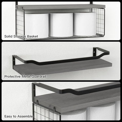 WOPITUES Floating Shelves with Wire Storage Basket, Bathroom Shelves Over - Image 4