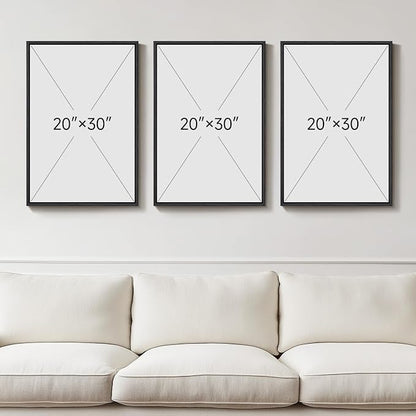 Large Framed Black and White Boho Floral Wall Art, 3 Piece Vintage Botanical - Image 3