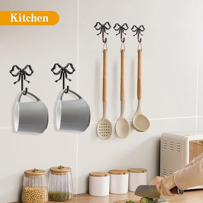 2 PCS Large Size Black Bow Wall Hook, Metal Hooks, Bow Room Decor Hooks - Image 5