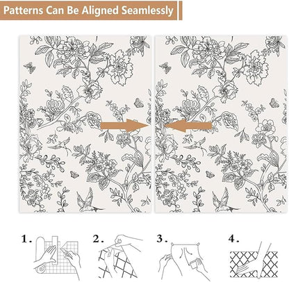 Froluya Black and Cream White Floral Wallpaper Peel and Stick Wallpaper - Image 5
