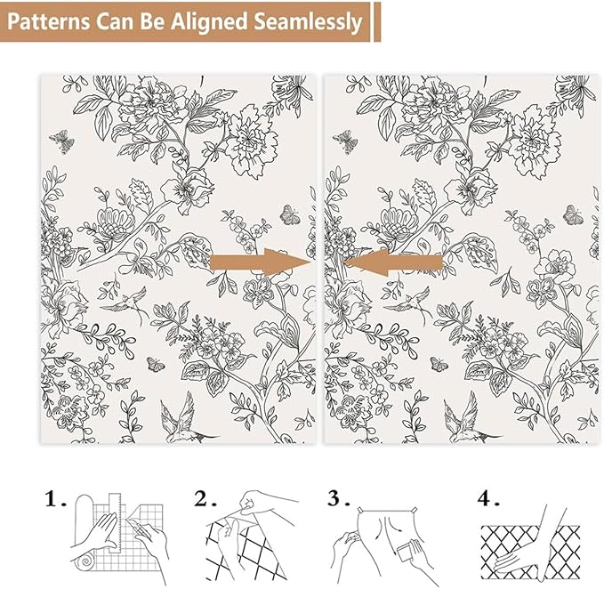 Froluya Black and Cream White Floral Wallpaper Peel and Stick Wallpaper - Image 4