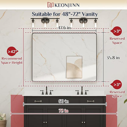 Keonjinn Gold Bathroom Vanity Mirror 48 x 36 Inch Large Rounded Rectangle - Image 9