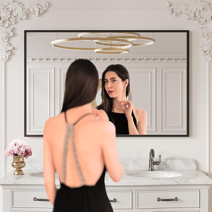 LOAAO 40"X30" Black Rectangle Bathroom Mirror Wall, Matte Black Aluminum Alloy - Image 2