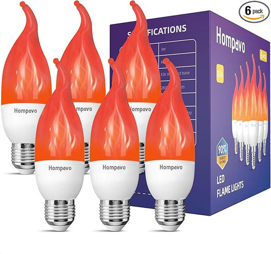 Hompavo Upgraded LED Flame Light Bulbs, 3 Modes Flickering Light Bulbs, E26 Chandelier Base Candle Fire Light Bulb for Halloween Christmas Party Porch Indoor & Outdoor Home Decoration - 6 Pack Red