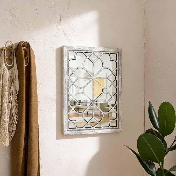 Set of 2 19x26 Inch Large Grey Shatterproof Rectangular Wall Mirrors, Boho - Image 6