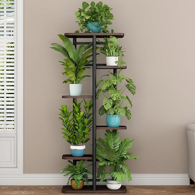 LINZINAR Plant Stand 6 Tier 7 Potted Indoor Plant Shelf Multiple Stands for Garden Corner Balcony Living Room