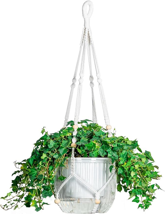 Melphoe Self Watering Hanging Planters for Indoor Plants, 1 Pack 8.3 Inch Outdoor Hanging Plant Pot Basket, 2 Kinds of Hangers Macrame 35.5’’ & Metal Chain 19.6’’ for Garden Home Decor
