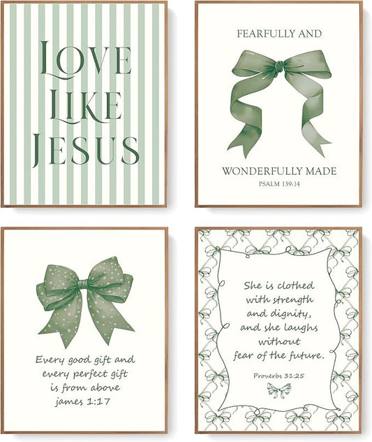 LARTSFRO Coquette Green Bow Jesus Wall Art Decor Posters, Olive Green Bow by Unknown