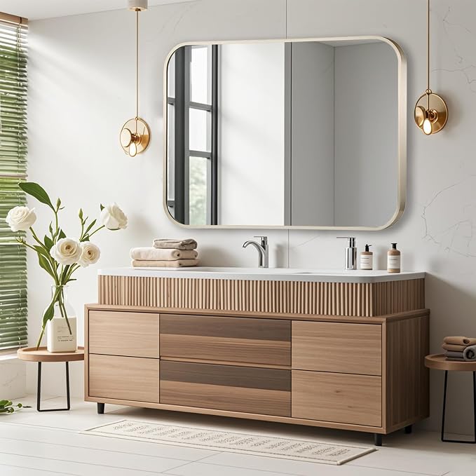 24x32 Inch Brushed Nickel Bathroom Mirror, Framed Rectangle Mirror - Image 6
