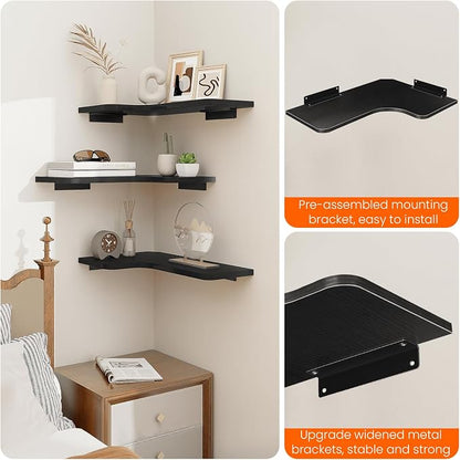Homode Corner Shelves Wall Mounted, 3 Tier Wooden Hanging Display Shelf - Image 5