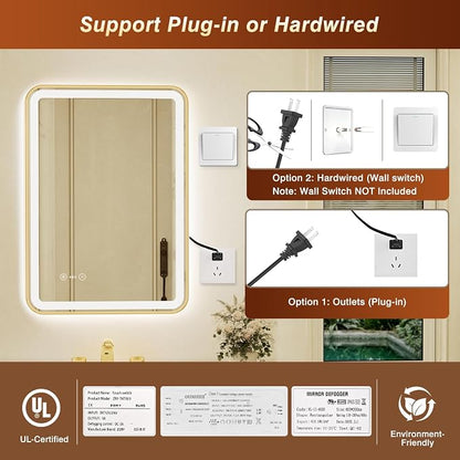 24x32 Inch Gold Framed LED Bathroom Mirror - Image 8