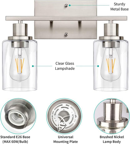 ShineTech 2-Light Bathroom Vanity Light Fixture, Brushed Nickel Bathroom Light - Image 7