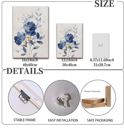 KISSFOX Framed Colorful Wildflower Blue Canvas Wall Art Set Of 3 Flowers - Image 4