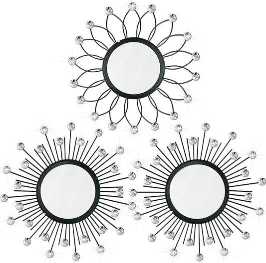 3 Pack Metal Mirrors for Wall Sunburst Wall Mirrors Home Décor Decorative by Uaussi