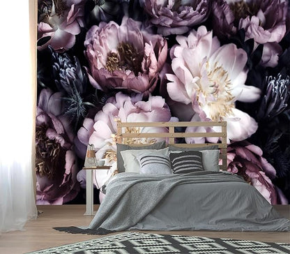 XMPMBM-Purple Peony Floral Fabric Wallpaper Living Room Bedroom Bathroom Wall by XMPMBM-Wallpaperthatwontpeeloff