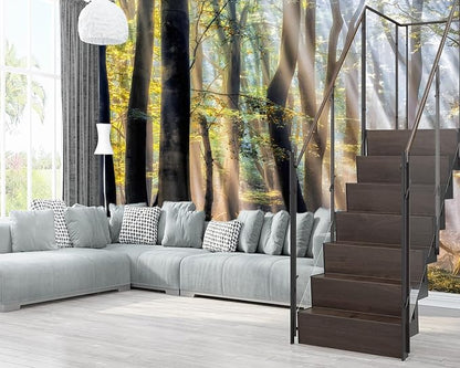 XMPMBM-Sunny Forest Woodland Fabric Wallpaper Misty Tree Living Room Bedroom - Image 3