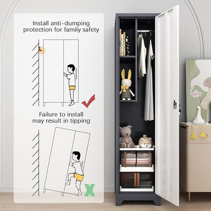 GREATMEET Slim Locking Metal Garage Storage Cabinet, Tall Steel Narrow Broom - Image 4