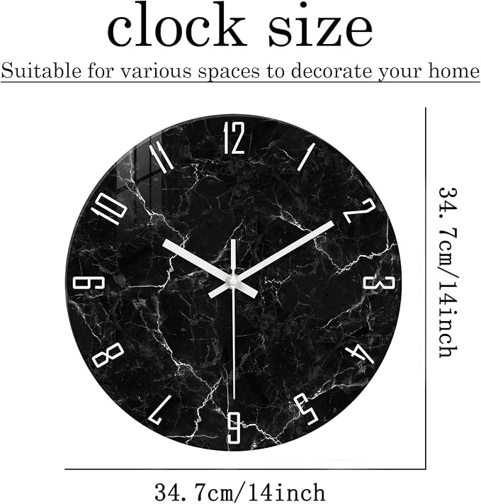 Marble Minimalist Wall Clock for Living Room Black Wall Clocks Battery Operated - Image 3
