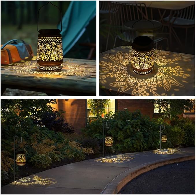2 Pack Hummingbird Solar Lanterns Garden Decor, Birthday Gifts for Mother Grandma ,Metal Hanging Solar Lights Waterproof Outdoor Decoration, LED Lanterns for Yard Patio Lawn Pathway Landscape
